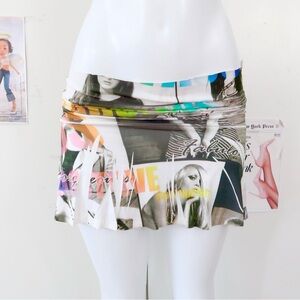 Y2K Magazine Print Mini Skirt Stretch Ruched — Scene Bimbo